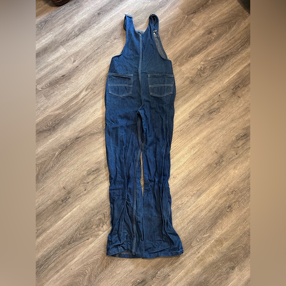 Liberty Bib Overalls Youth 16 Regular Blue Denim Adjustable Straps Green Trim - Picture 13 of 15
